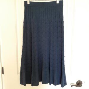 Pure Collection Silk Cashmere Chevron Knit Midi Skirt Dusty Blue Size M